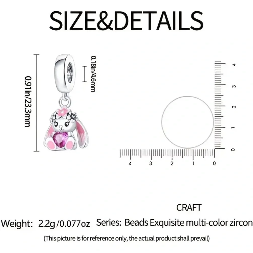 S925 Sterling Silver with Pink Gems Bunny Charm - NWT